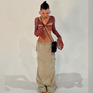 Coperni Khaki Taupe Maxi Cargo Drawstring Cinch Long Skirt size 6